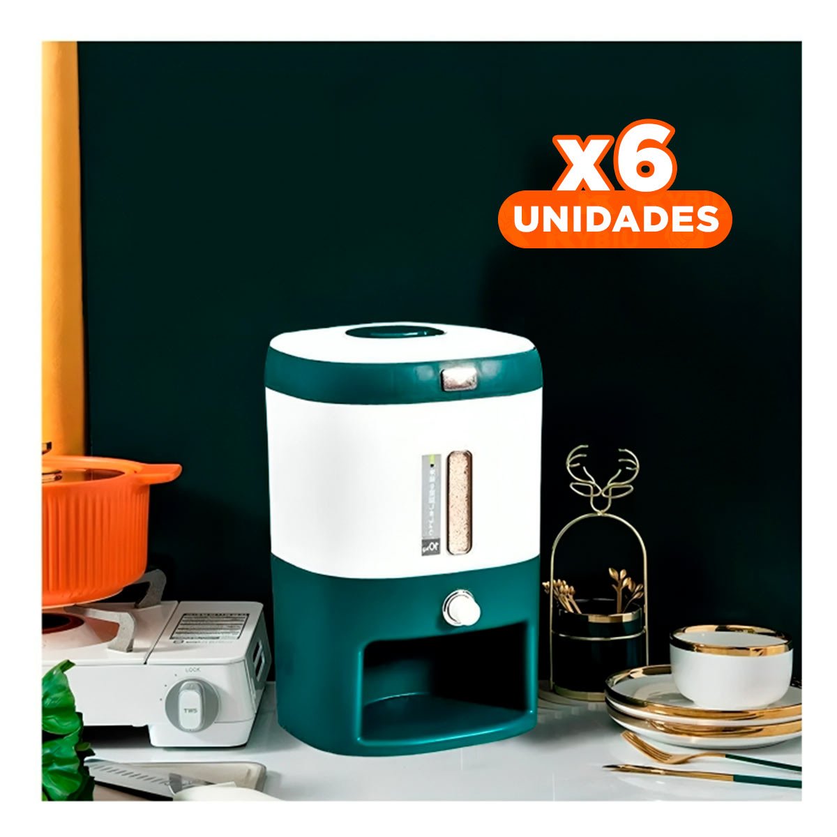 PACK6 RECIPIENTE TRANSPARENTE CON BASE VERDE PARA ARROZ Y CEREALES Y+PAPEL REGALO - 1