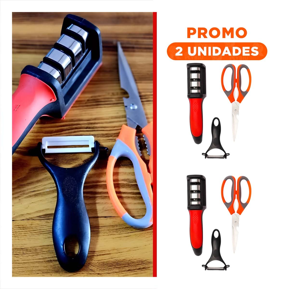PACK4 CUCHILLOS 3 PIEZAS TIJERA AFILADOR PELADOR MANGO PREPARACION RAPIDA Y+REGALO STICKER - 1