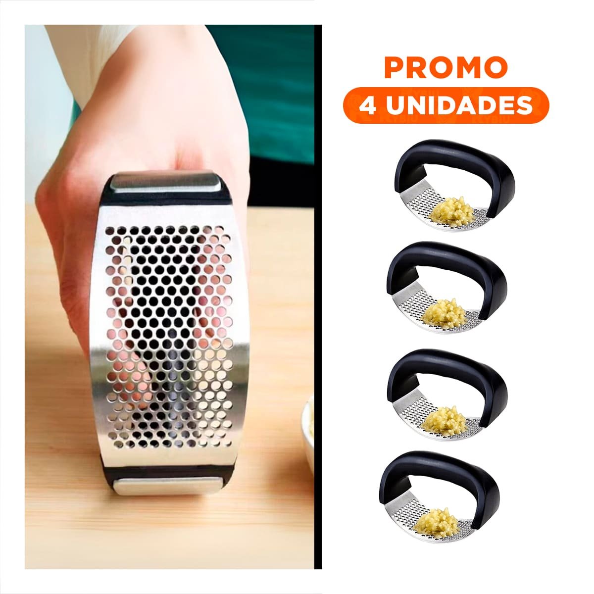PACK4 PRENSA PRACTICA DE AJO MANGO DE PLASTICO EN ALUMINIO COCINA Y+REGALO STICKER - 1