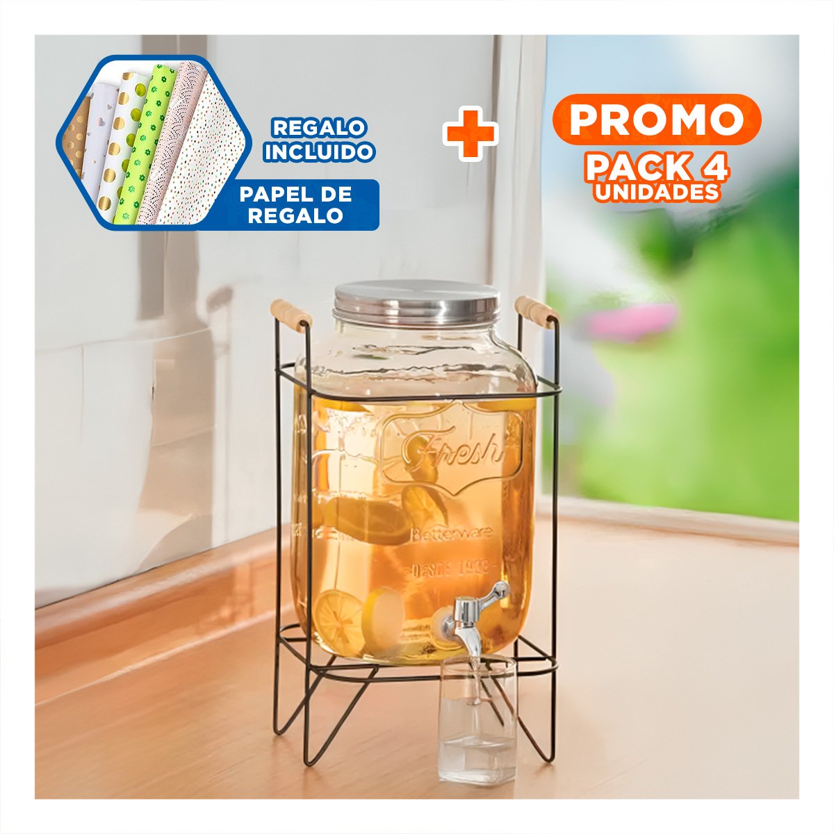 PACK4 DISPOSITIVO PARA LÍQUIDO 8L CON SOPORTE METÁLICO Y PUNTAS REFORZADAS Y+PAPEL REGALO - 1