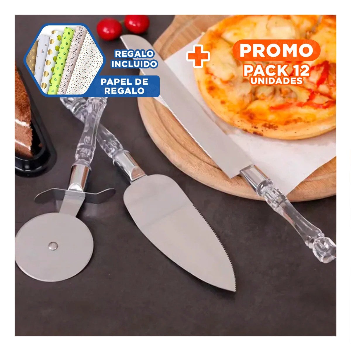 PACK12 ESPATULA 3 PIEZAS CUCHILLO CORTADOR MANGO ACRILICO PREPARACION Y+PAPEL REGALO - 1