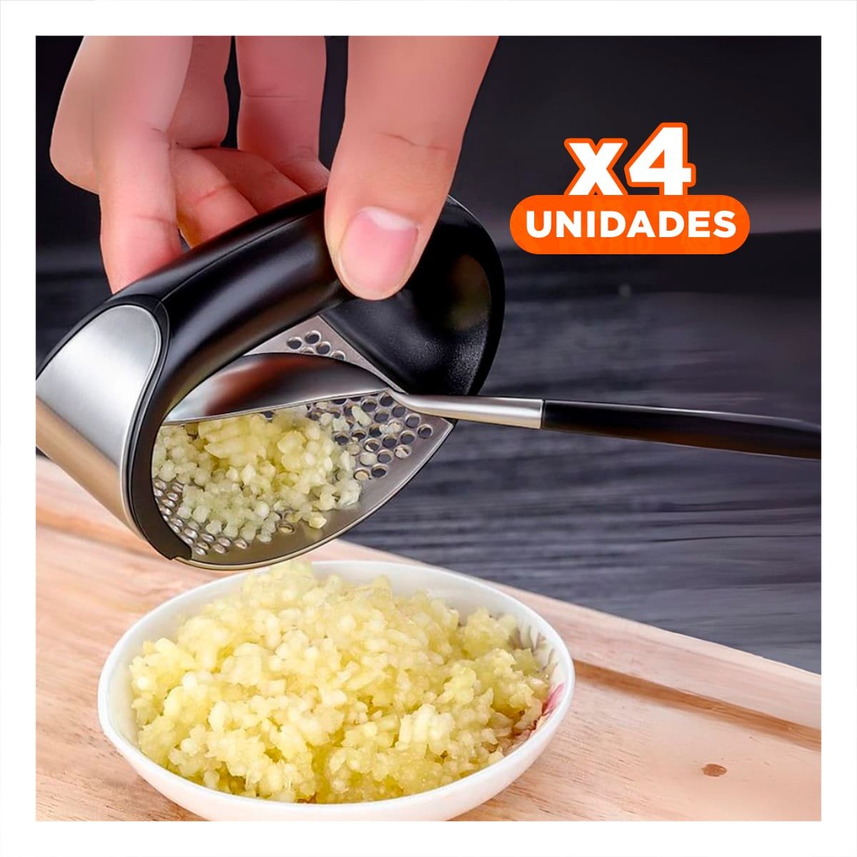 PACK4 APLASTADOR ERGONOMICO DE AJO MANGO DE PLASTICO EN ALUMINIO COCINA - 1
