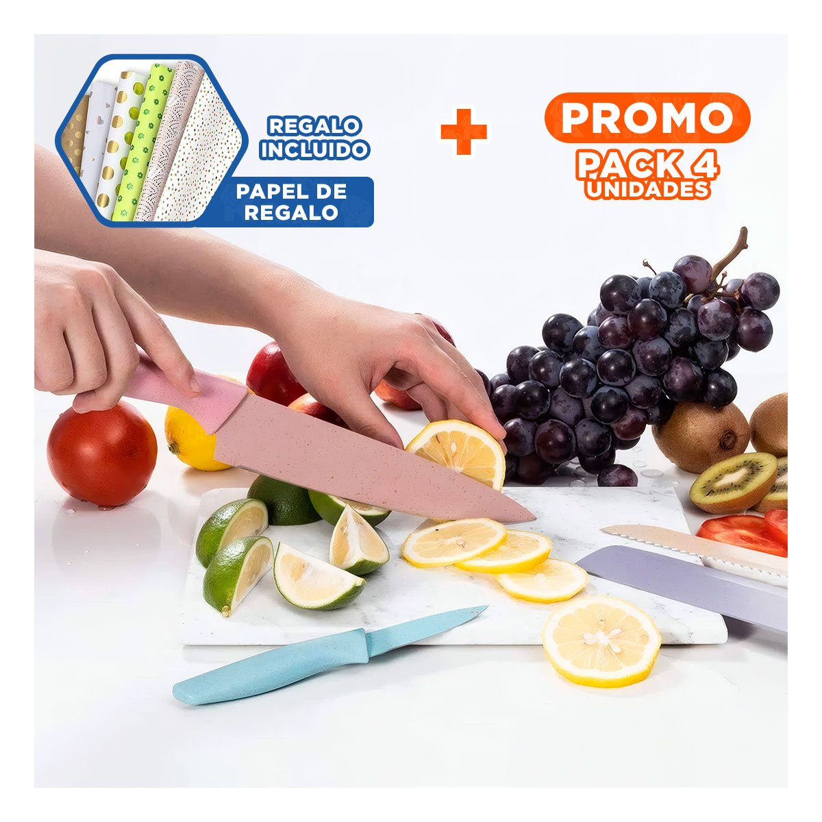 PACK4 COMBO DE HERRAMIENTAS 6 PIEZAS DE COLORES PARA COCINA Y+PAPEL REGALO - 1