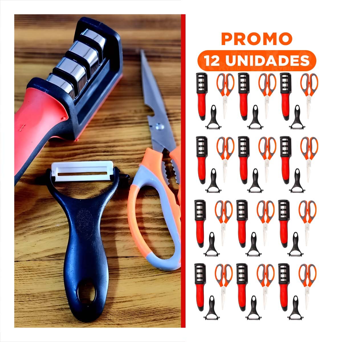 PACK2 UTENSILIOS 3 PIEZAS TIJERA AFILADOR PELADOR MANGO PREPARACION RAPIDA - 1