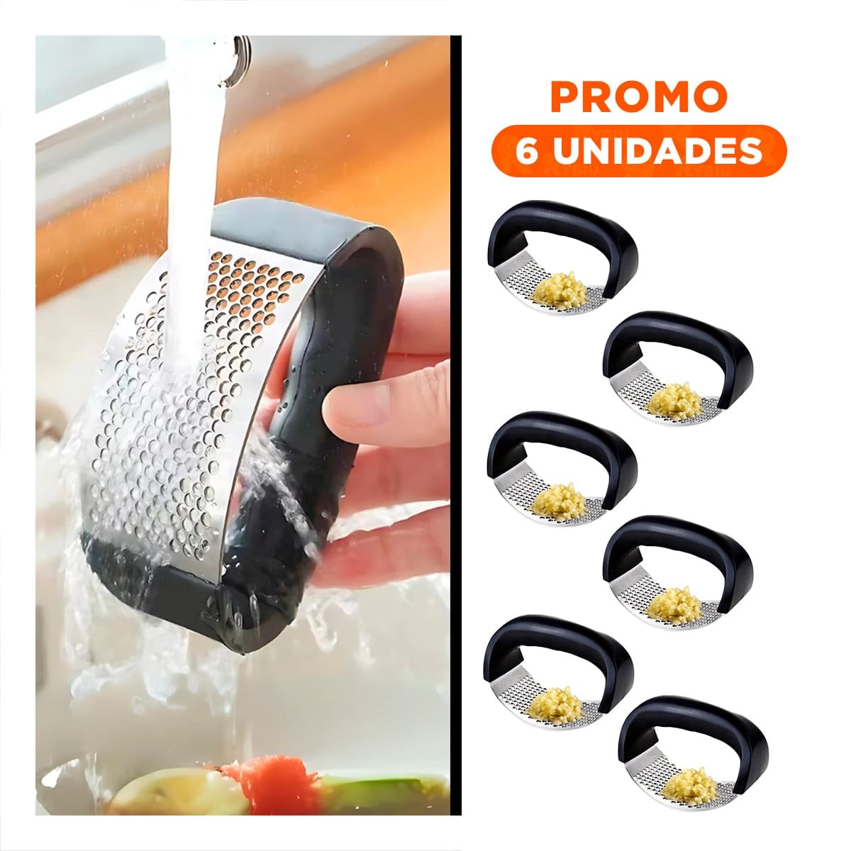 PACK6 TRITURADOR PRACTICO DE AJO MANGO DE PLASTICO EN ALUMINIO HOGAR - 1