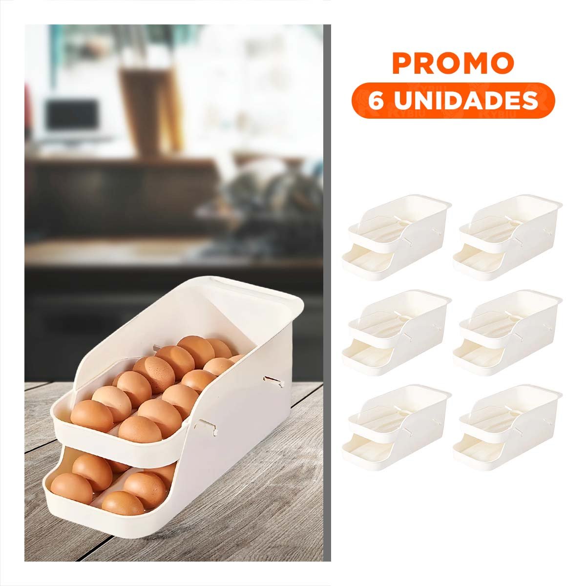 PACK6 ALMACENADOR MODERNO PARA HUEVOS Y LATAS 2 NIVELES BLANCO - 1