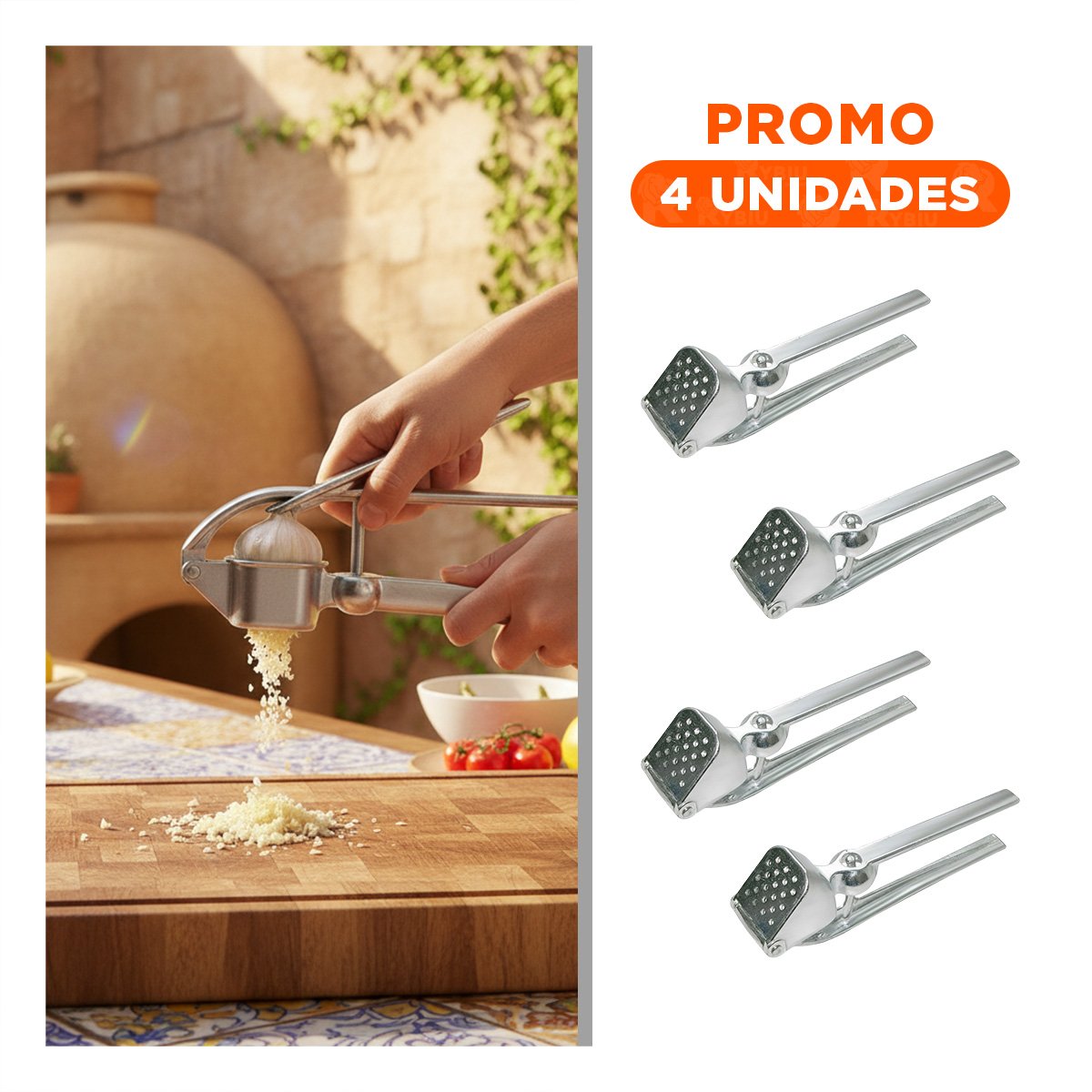 PACK4 PROCESADOR METALICO DE AJO PLATEADO DE ALUMINIO COMPACTO Y+REGALO STICKER - 1