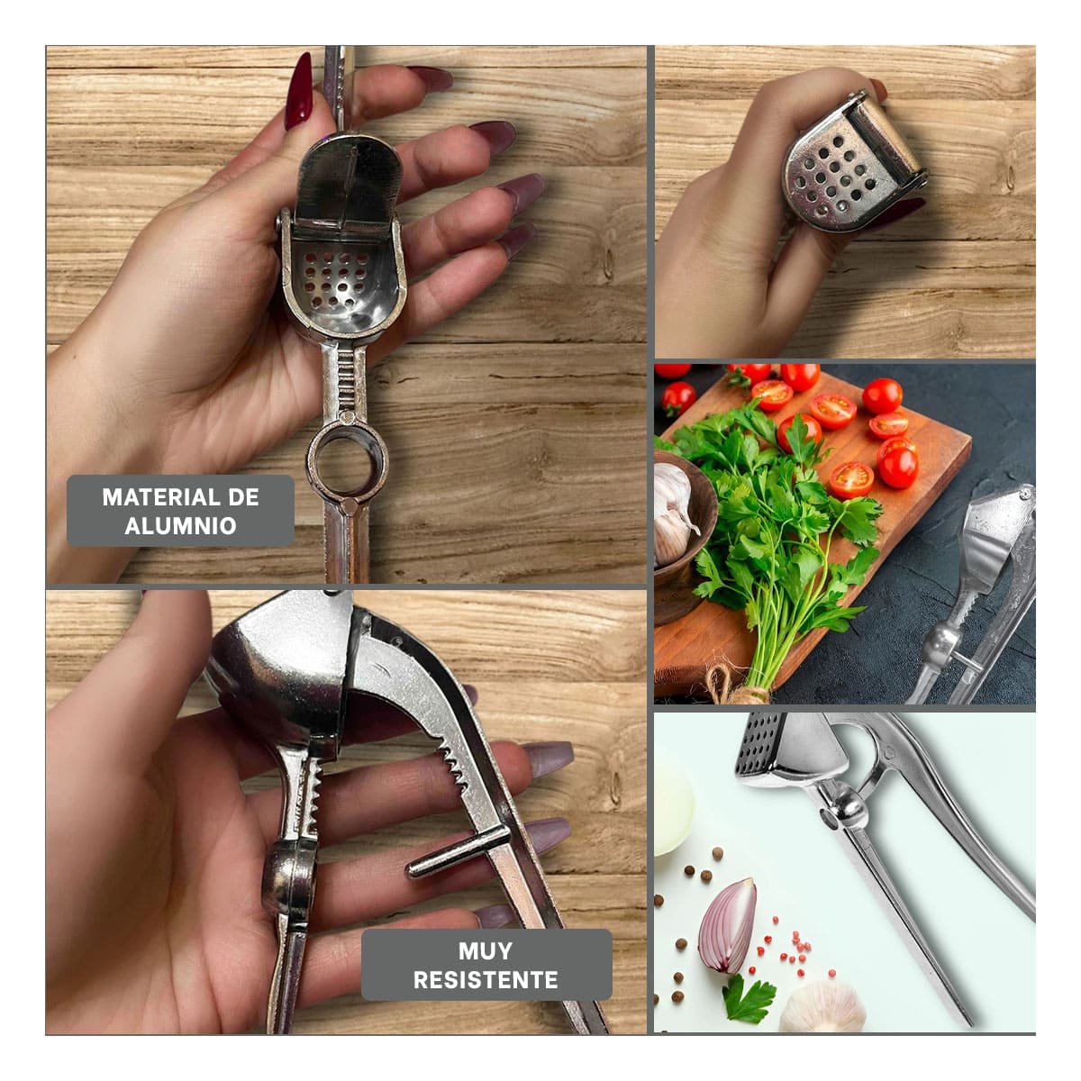 PACK4 PROCESADOR METALICO DE AJO PLATEADO DE ALUMINIO COMPACTO Y+REGALO STICKER - 2