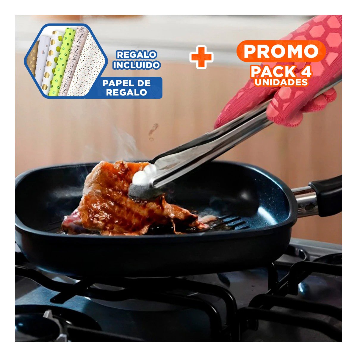 PACK4 PINZA RESISTENTE EN ACERO INOXIDABLE PLATEADO 28,5CMX4CM PARA COCINA Y+PAPEL REGALO - 1