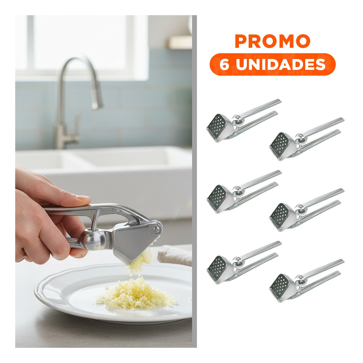 PACK6 UTENSILIO METALICO DE AJO PLATEADO DE ALUMINIO FUERTE - 1