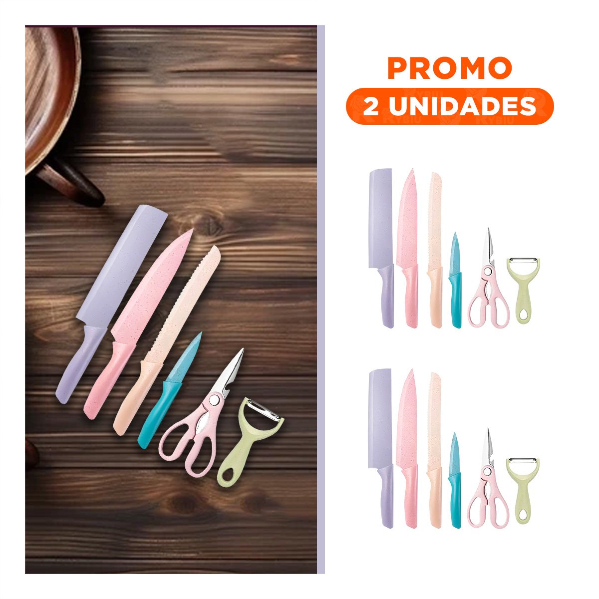 PACK2 JUEGO DE HERRAMIENTAS 6 PIEZAS DE COLORES PARA COCINA - 1