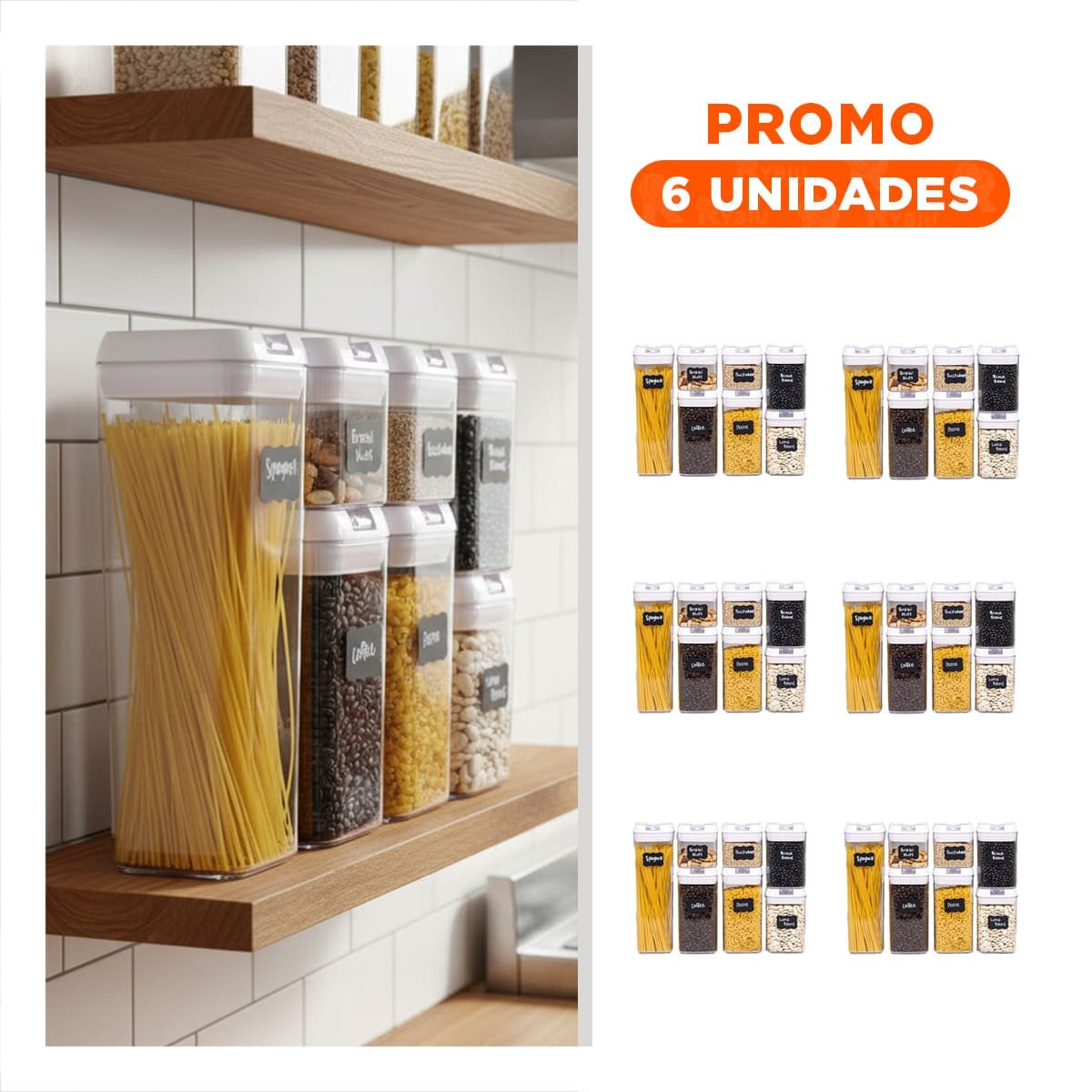 PACK6 ENVASE HERMÉTICO ACRÍLICO 7 PIEZAS TRANSPARENTE MANTIENE ALIMENTOS - 1