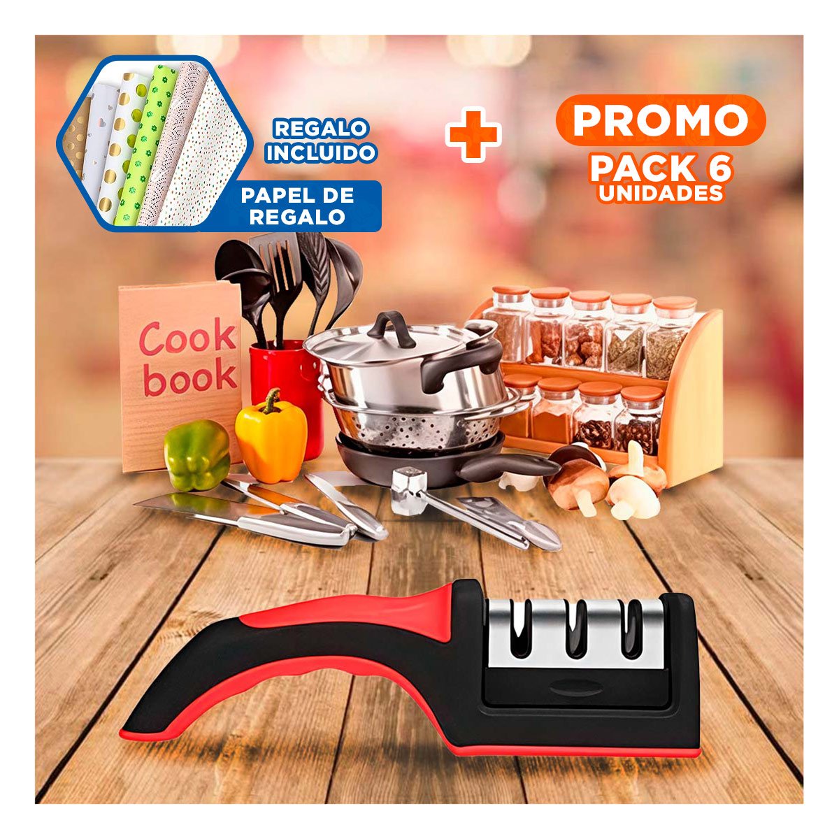 PACK6 SACAPUNTAS PROFESIONAL 3 ETAPAS MANGO PLASTICO SEGURO ROJO NEGRO Y+PAPEL REGALO - 1
