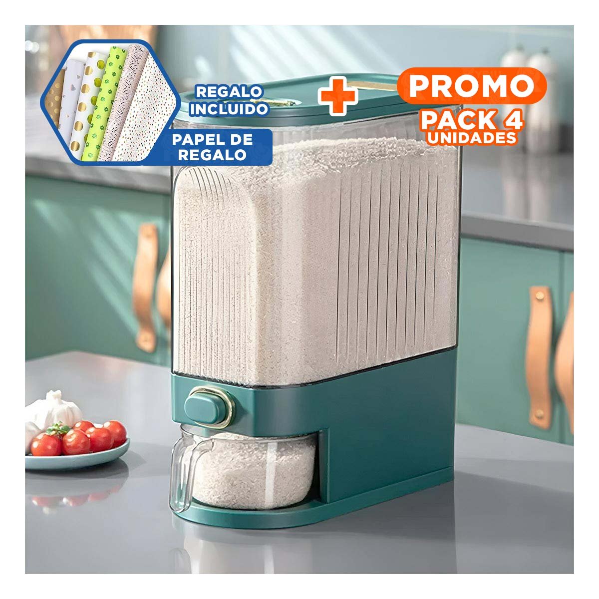 PACK4 CONTENEDOR 39X16,5X33CM PARA ORGANIZAR GRANOS EN VERDE HOGAR Y+PAPEL REGALO - 1
