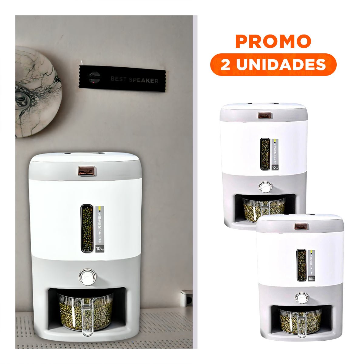 PACK2 DISPENSADOR VERTICAL DE ARROZ Y CEREALES PLOMO 10KG CIERRE PRECISO - 1