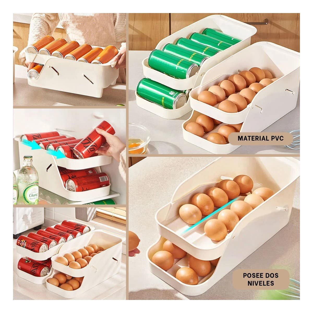 PACK2 ESTANTE MODERNO PARA HUEVOS Y LATAS 2 NIVELES BLANCO Y+PAPEL REGALO - 3