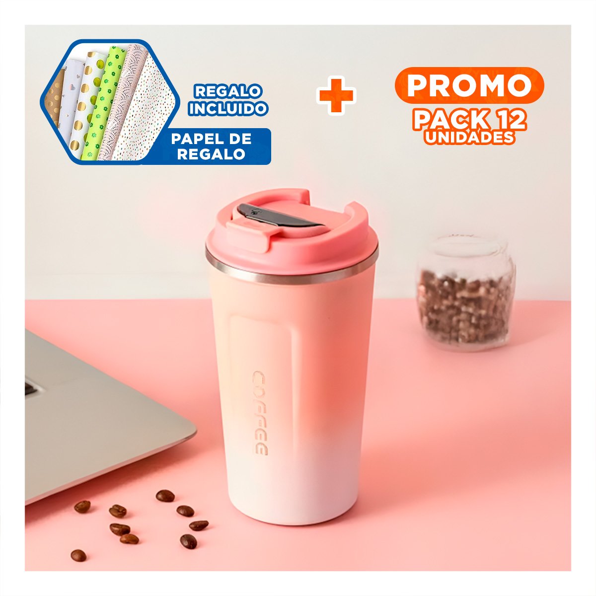 PACK12 ENVASE INTELIGENTE 510ML ROSADO CON BLANCO PERFECTO PARA VIAJES Y+PAPEL REGALO - 1