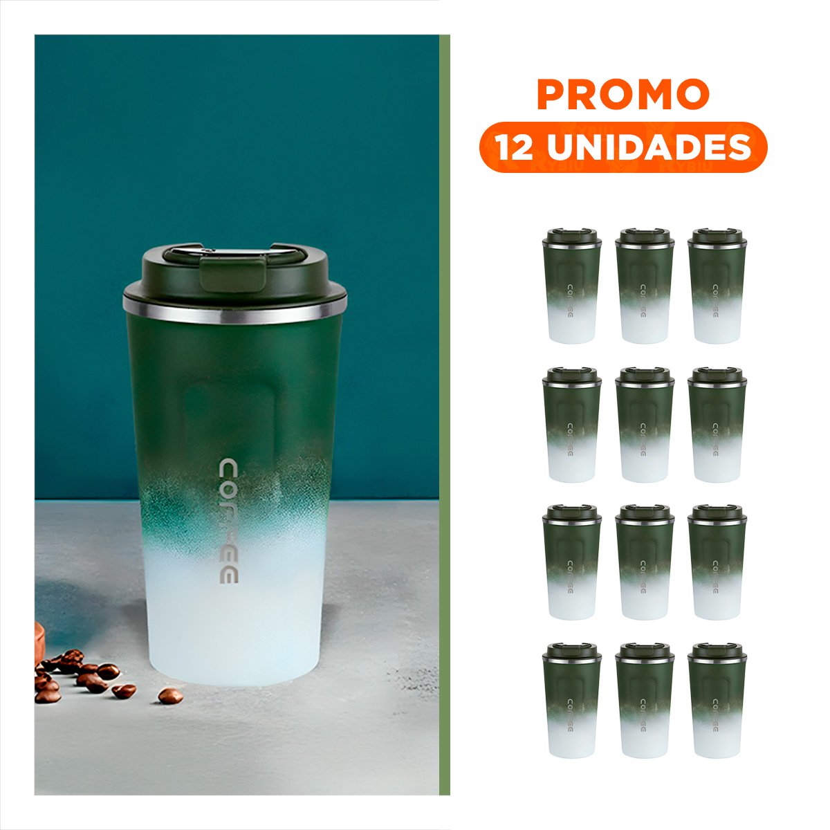 PACK12 VASIJA DIGITAL 510ML VERDE CON BLANCO MANTIENE BEBIDAS Y+REGALO STICKER - 1