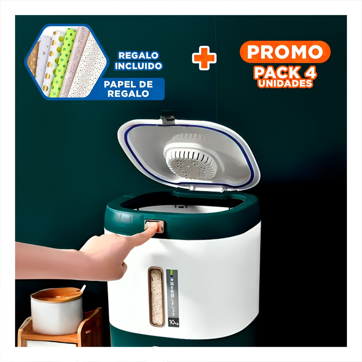 PACK4 APLICADOR 10KG DE ARROZ Y MENESTRAS VERDE CON BLANCO Y+PAPEL REGALO - 1