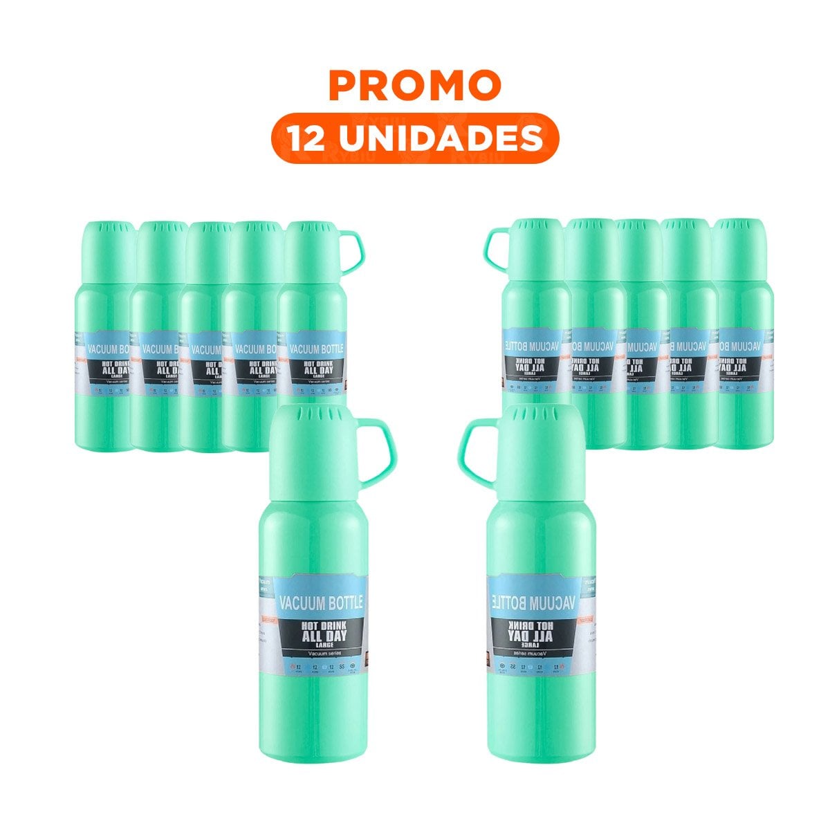 PACK12 DISPENSADOR PORTATIL DE 500ML CON 3 TAZAS VERDE AGUA ACERO Y+REGALO STICKER - 1