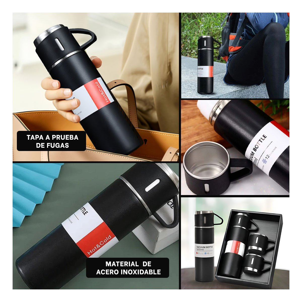 PACK6 CONTENEDOR MODERNO CON DOS TAZAS PARA USO EN HOGAR NEGRO Y+PAPEL REGALO - 3