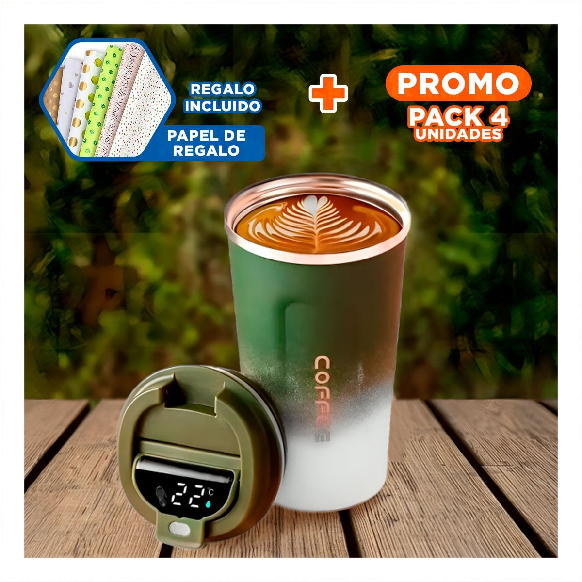 PACK4 COPA INTELIGENTE 510ML VERDE CON BLANCO PORTÁTIL ELEGANTE Y FUNCIONAL Y+PAPEL REGALO - 1