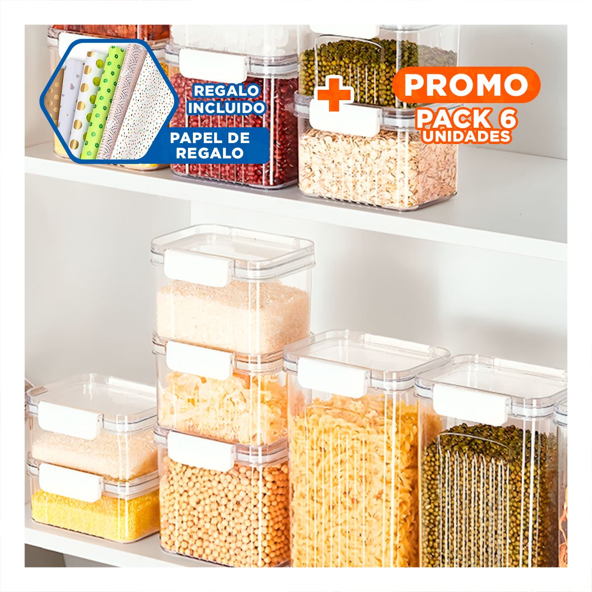 PACK6 ACCESORIO ALIMENTOS ACRILICO SET 5 TRANSPARENTE COMPACTO FACIL USO Y+PAPEL REGALO - 1