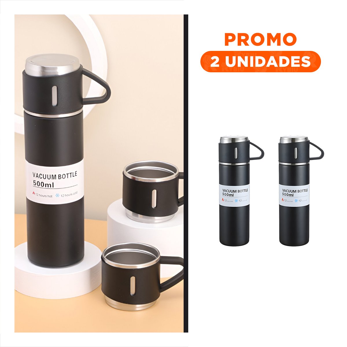 PACK2 VASO DE VIAJE INDIVIDUAL CON DOS TAZAS PARA TRABAJO NEGRO - 1