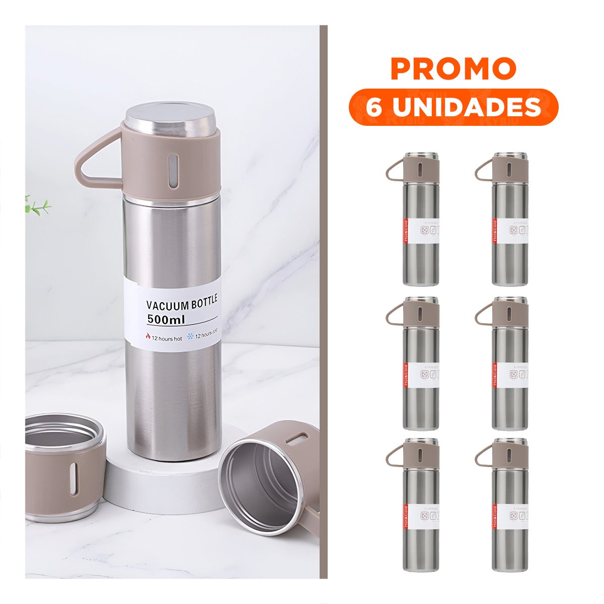 PACK6 RECIPIENTE TERMICO SEGURO CON DOS TAZAS PARA CAFE AZUL - 1