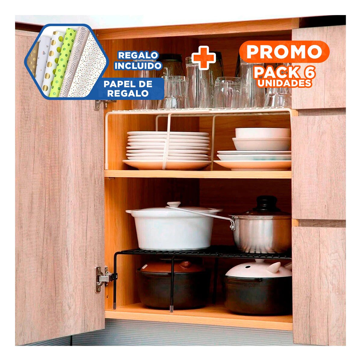 PACK6 ORGANIZADOR DOMESTICO BLANCO CON 6 PATAS Y CUERPO EN METAL Y+PAPEL REGALO - 1
