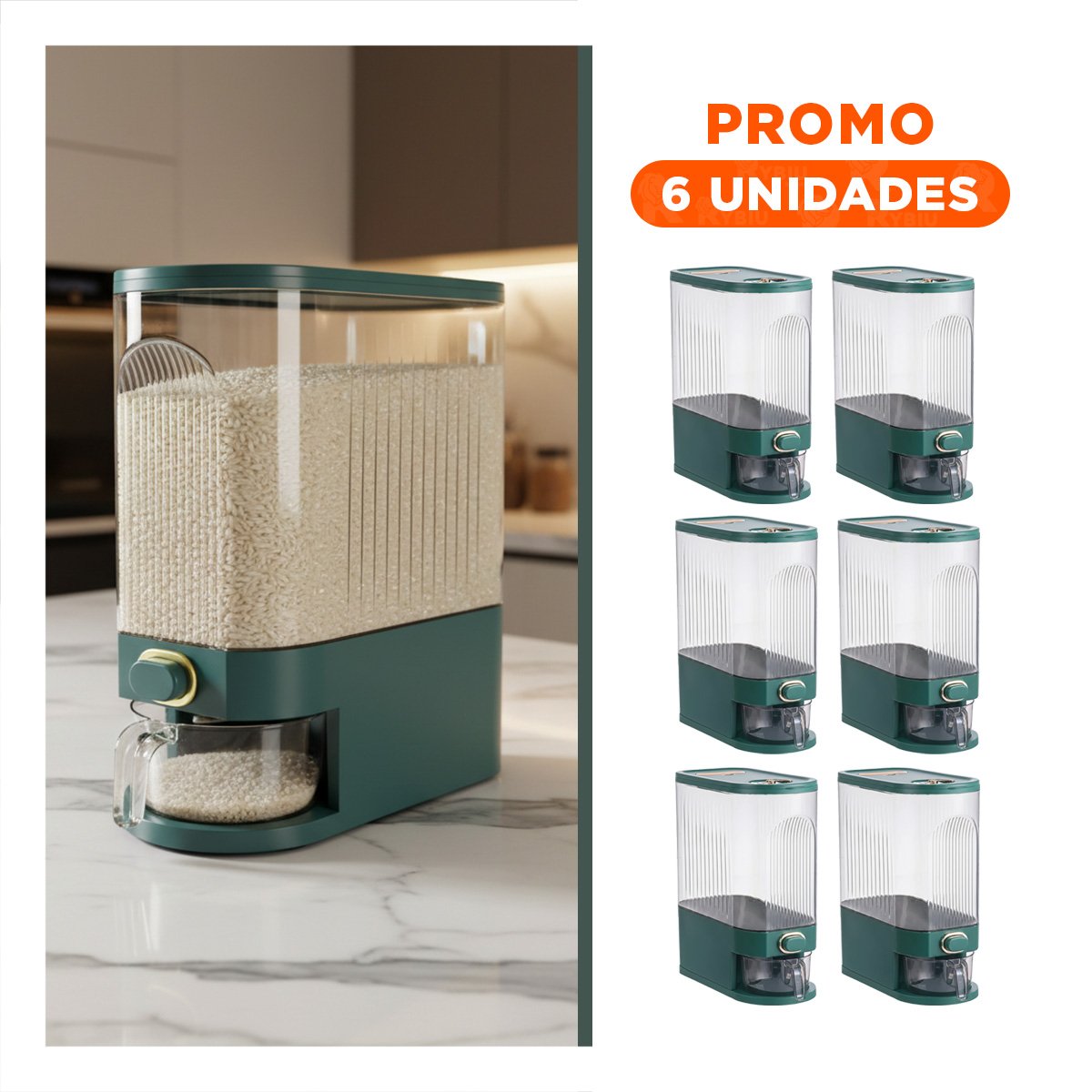PACK6 CONTENEDOR VERDE USO COCINA 39X16,5X33CM DEPOSITO ALTO - 1