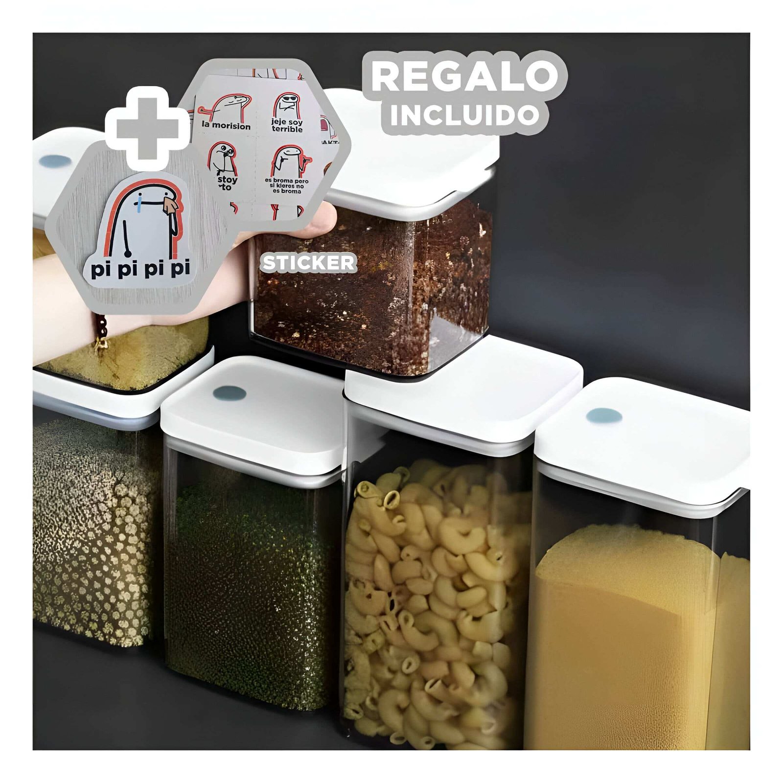 RECIPIENTE ACRILICO PARA SNACKS FRESCOS TAPA BLANCA PUNTO PLOMO 1900ML Y+REGALO STICKER - 1