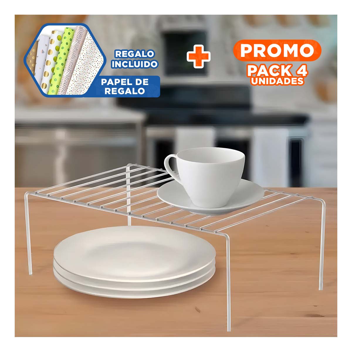 PACK4 REJILLA COMPACTA BLANCO PARA COCINA CON 4 PATAS EN METAL Y EXPANDIBLE Y+PAPEL REGALO - 1