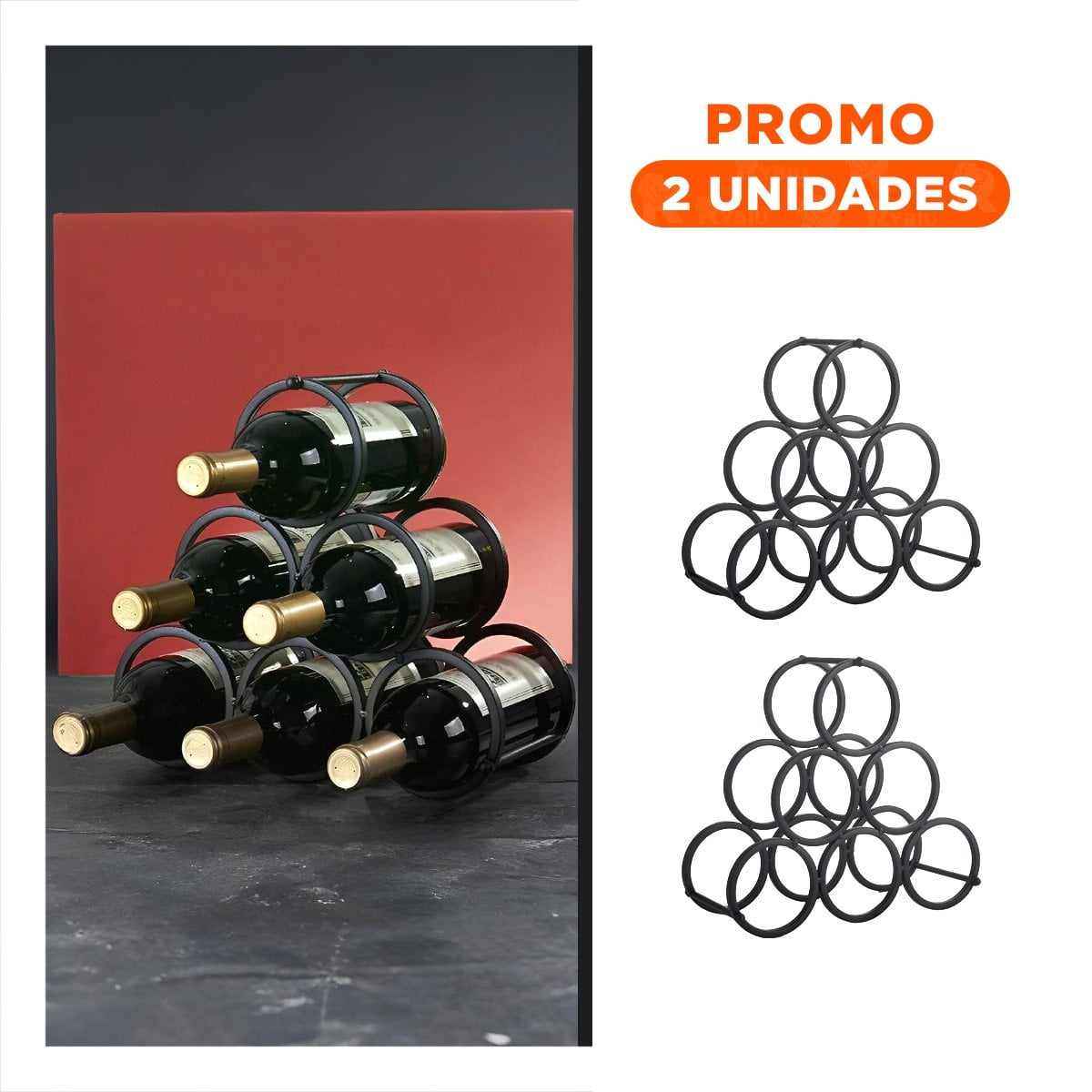 PACK2 MUEBLE METALICO ORGANIZADOR PARA 6 BOTELLAS Y VINOS NEGRO - 1