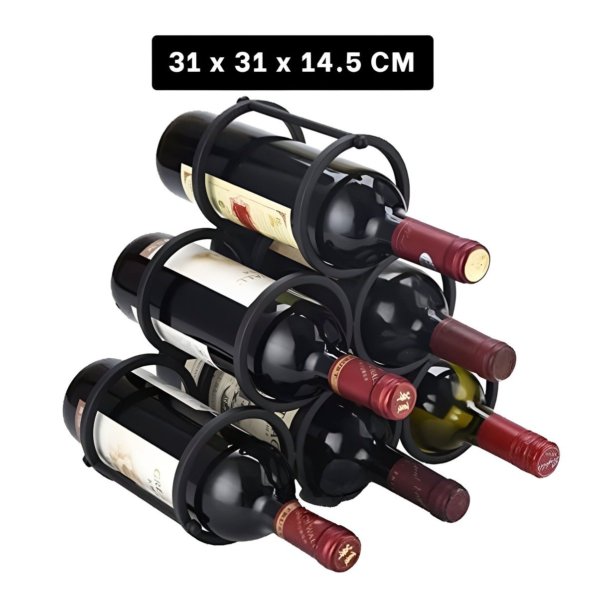 PACK2 MUEBLE METALICO ORGANIZADOR PARA 6 BOTELLAS Y VINOS NEGRO - 4