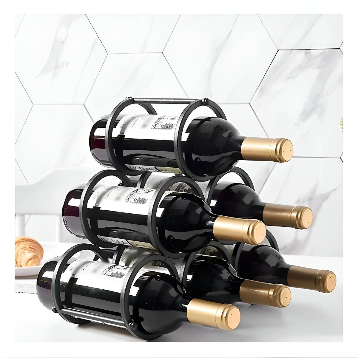 PACK2 MUEBLE METALICO ORGANIZADOR PARA 6 BOTELLAS Y VINOS NEGRO - 5
