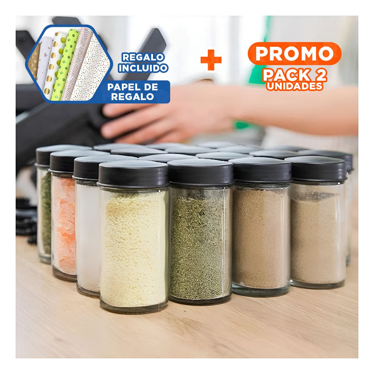 PACK2 ORGANIZADOR NEGRO PARA CONDIMENTOS CON SISTEMA GIRATORIO 360 DISCRETO Y+PAPEL REGALO - 1