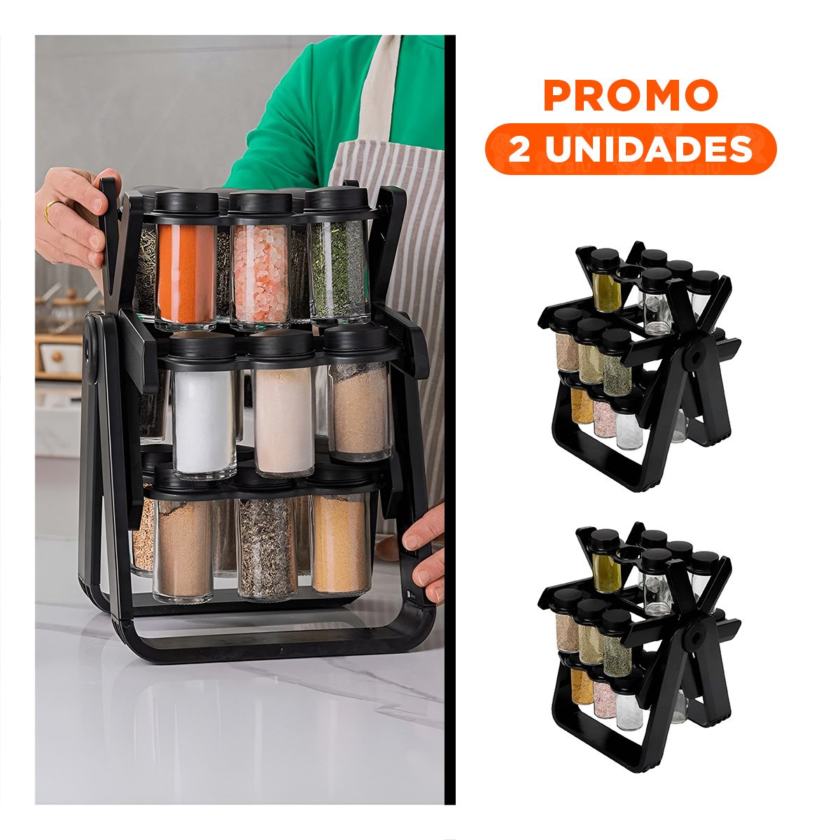 PACK2 ORGANIZADOR GIRATORIO 360 DE CONDIMENTOS PARA COCINA EN COLOR NEGRO - 1