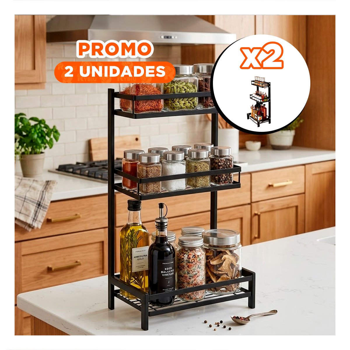 PACK2 ESTANTERIA ORDENADORA NEGRO EN ACERO INOXIDABLE 3 NIVELES Y+REGALO STICKER - 1