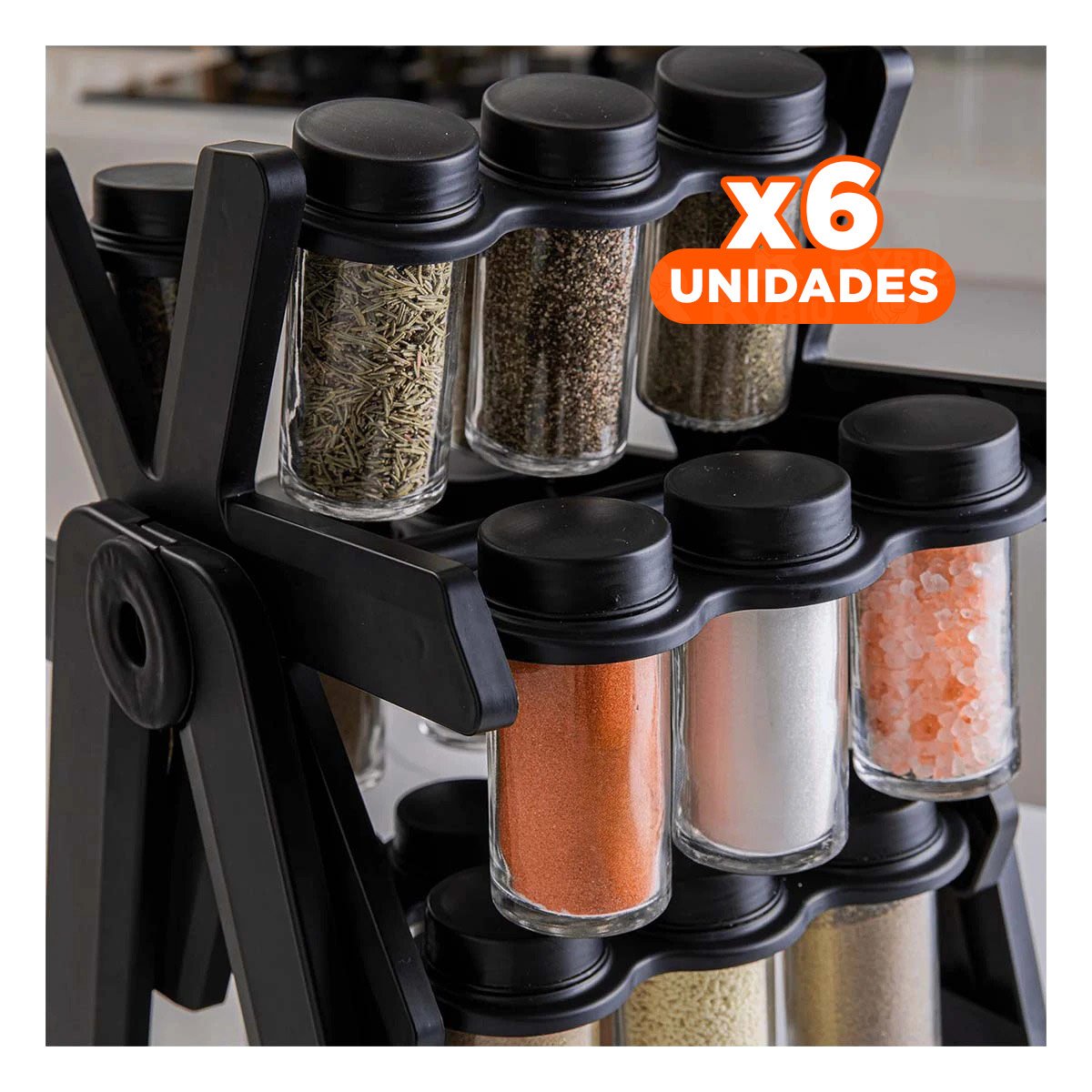 PACK6 SOPORTE GIRATORIO 360 NEGRO PARA CONDIMENTOS DE USO PRACTICO Y+REGALO STICKER - 1