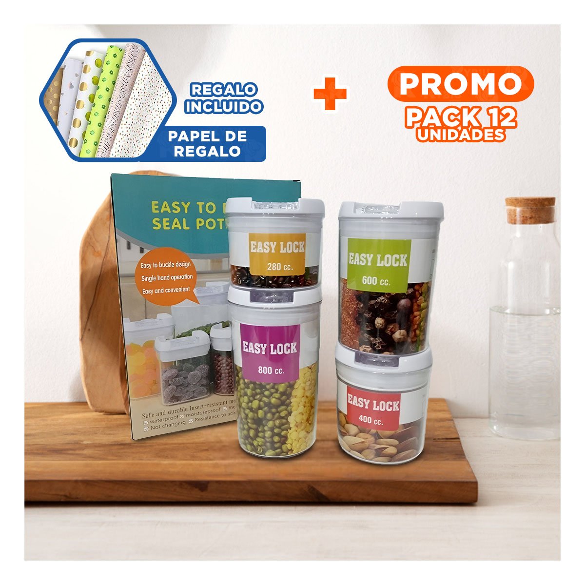 PACK12 COLECCION 4 PIEZAS DE ALMACENAMIENTO EN ACRILICO CON TAPA DE PLASTICO Y+PAPEL REGALO - 1