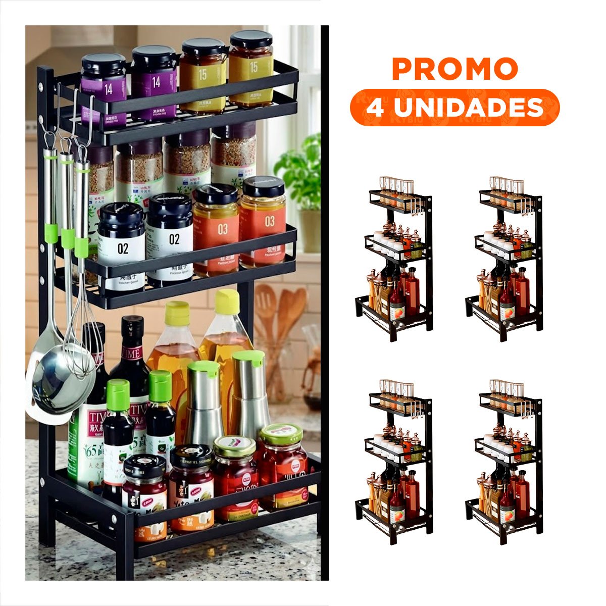 PACK4 ORGANIZADOR DE MESA NEGRO CON 3 NIVELES EN ACERO INOXIDABLE Y+REGALO STICKER - 1