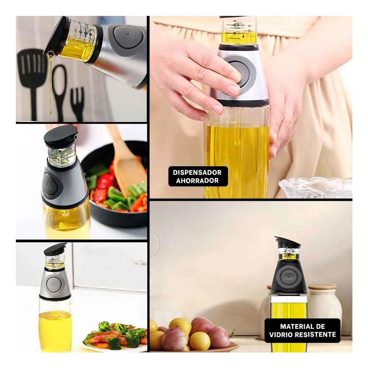 DISPENSADOR VIDRIO CON MEDIDOR 500ML SEGURO Y DURABLE TODO TIPO ACEITE Y+LIGAS REGALO - 5