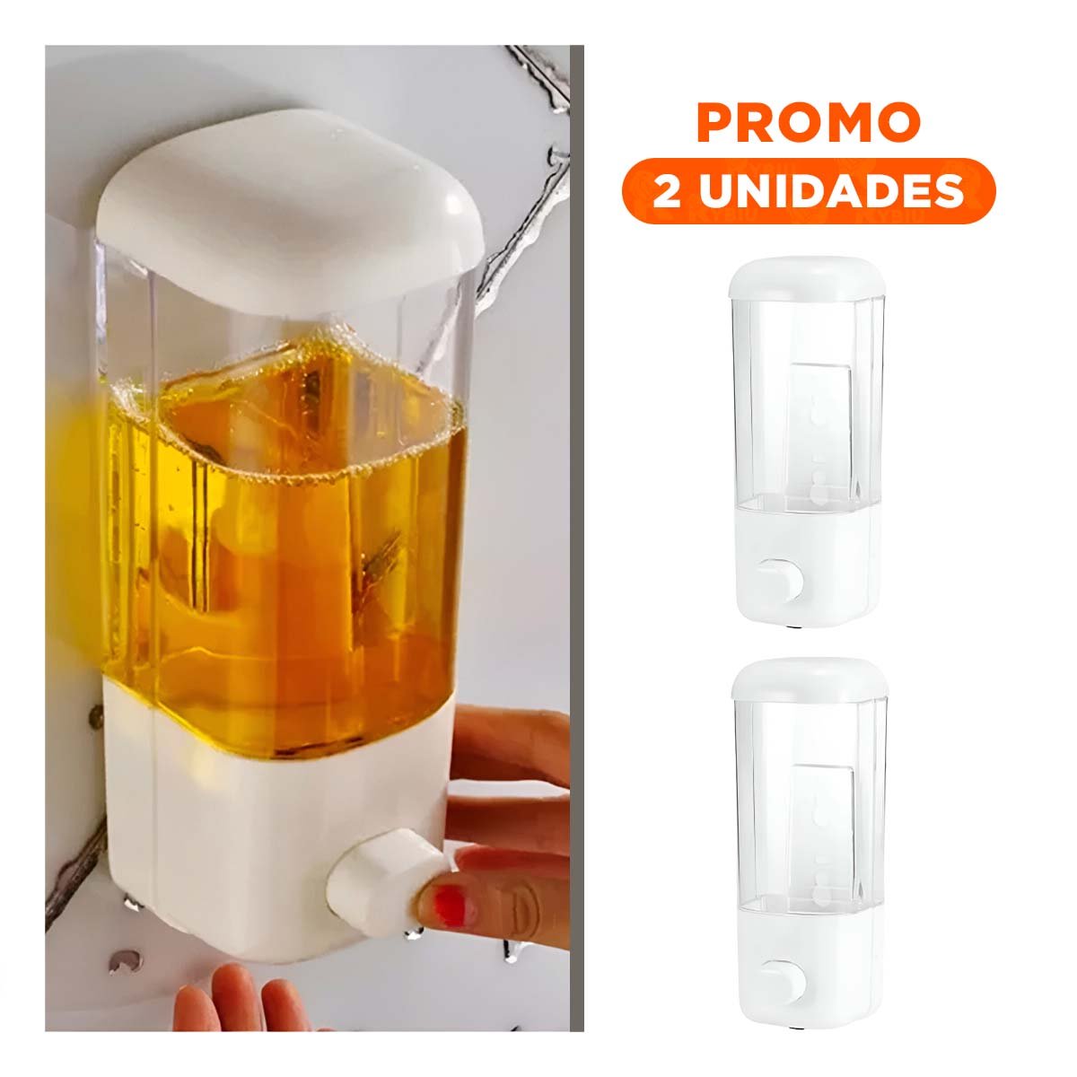 PACK2 ESTACION DISPENSADORA DE JABON LIQUIDO 450 ML BLANCO PARA BANO MODERNO - 1