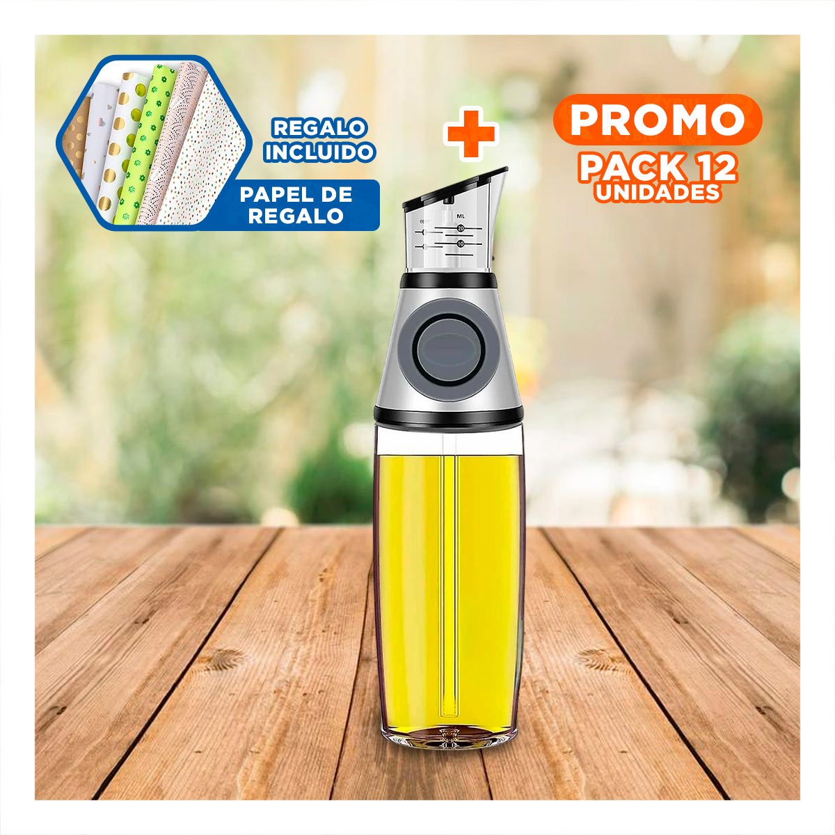 PACK12 RECIPIENTE VIDRIO CON MEDIDOR 500ML FACIL DE LLENAR Y MANTENER ORDEN Y+PAPEL REGALO - 1