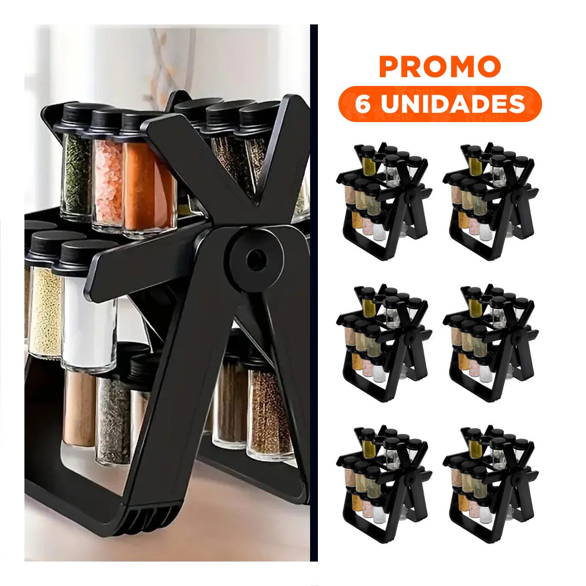 PACK6 SOPORTE DE COCINA GIRATORIO 360 COLOR NEGRO PARA ORDENAR CONDIMENTOS - 1