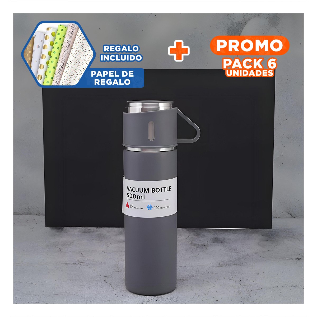 PACK6 CONTENEDOR MODERNO CON DOS TAZAS PARA USO DIARIO PLOMO Y+PAPEL REGALO - 1