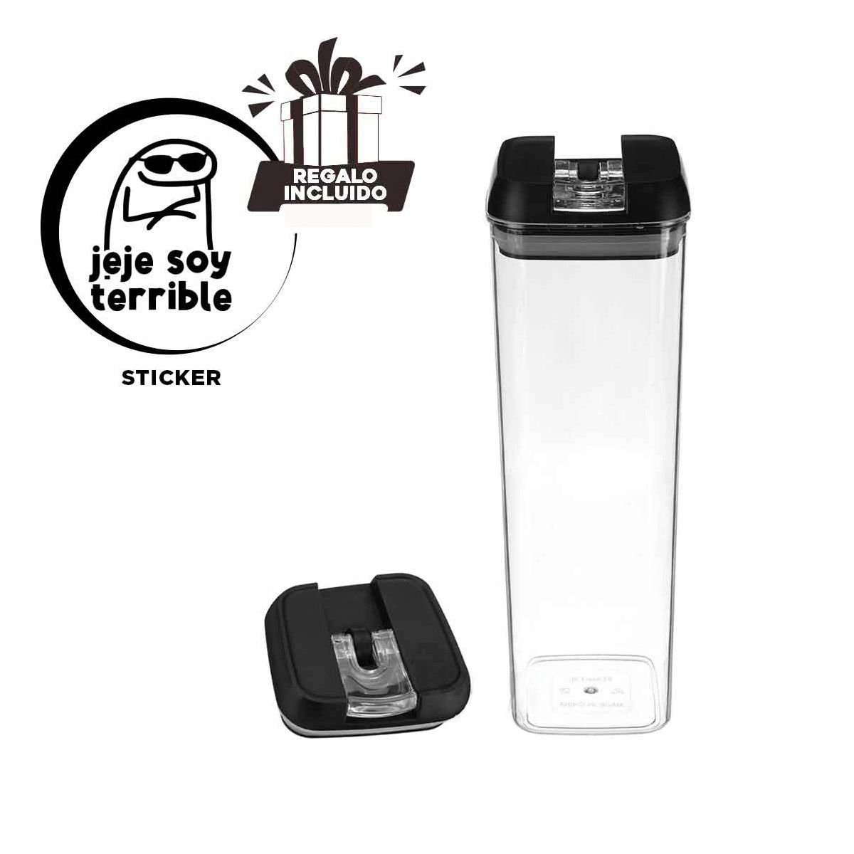 ENVASE ACRILICO ORGANIZADOR DESPENSA TAPA PALANCA NEGRO 1900ML Y+REGALO STICKER - 1