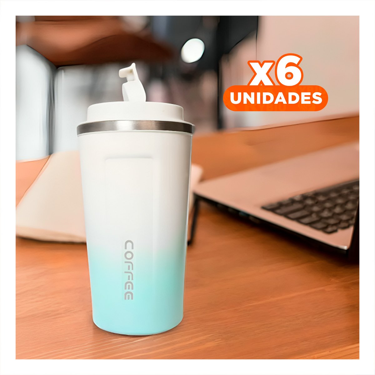 PACK6 RECIPIENTE PARA CAFÉ 510ML ROSADO CON BLANCO IDEAL MANTENER BEBIDAS Y+REGALO STICKER - 1