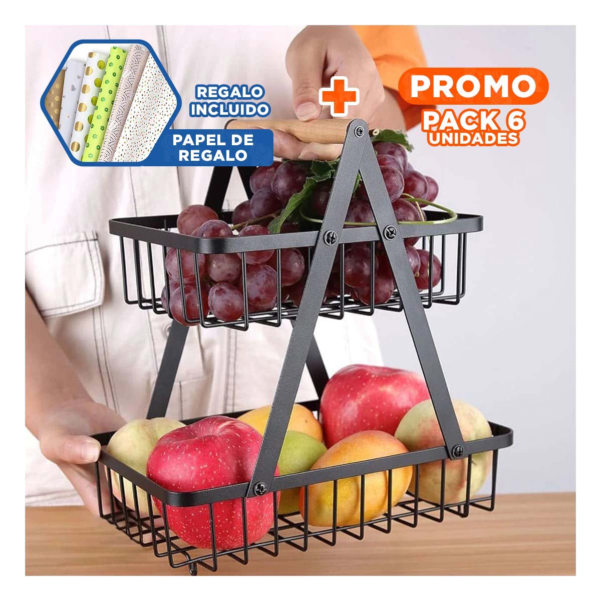PACK6 ORGANIZADOR TRIANGULAR DE ACERO INOXIDABLE EN COLOR NEGRO 2 NIVELES Y+PAPEL REGALO - 1